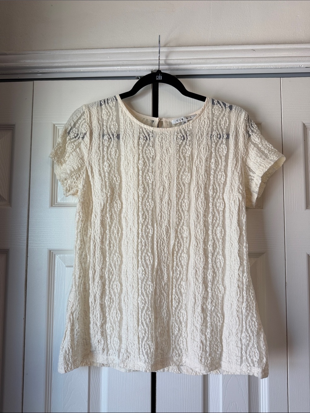 CAbi Cream Lace Short Sleeve Blouse